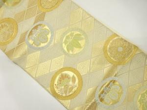 アンティーク　丸紋に桐・菊・重ね菱模様織り出し袋帯（材料）